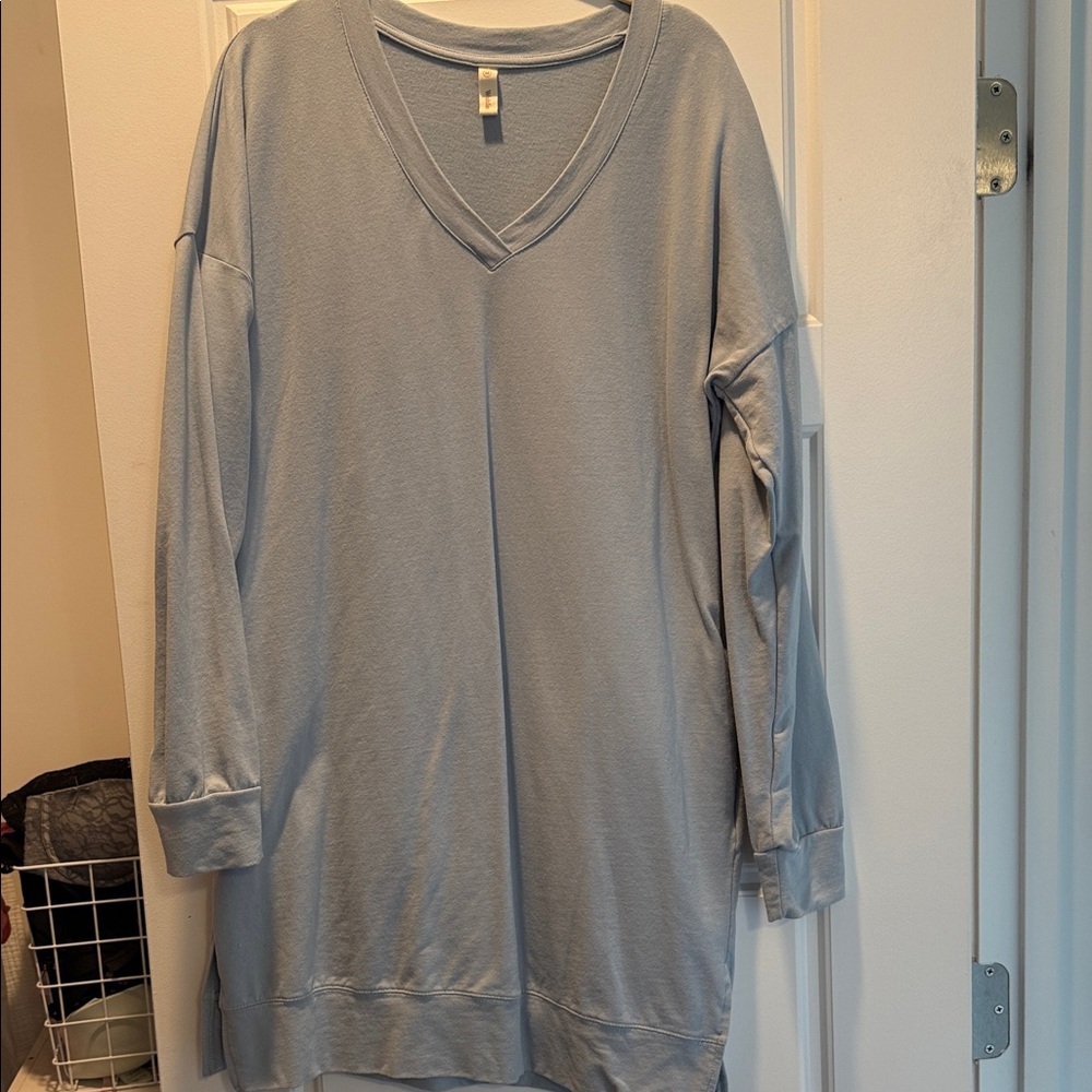 Light Blue V-Neck Long Sleeve Sweatshirt Dress